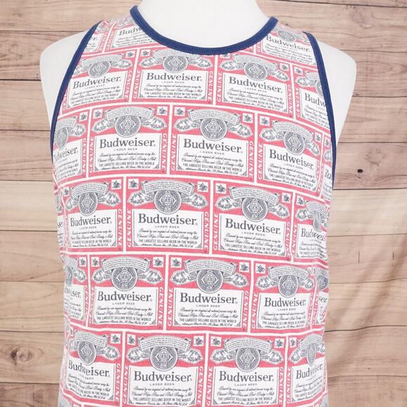 Supreme Budweiser Tank Top Shirt Mens Large Red Blue Beer Label All Over Print - Picture 1 of 9